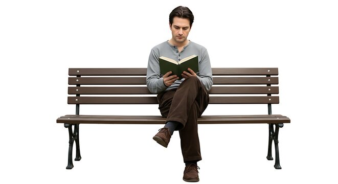 Man reading book on park bench