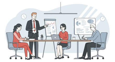 Business Team Meeting Collaborative Data Analysis and Presentation