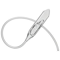 Modern foley catheter with transparent background, showing fluid flowing