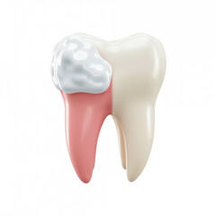 Tooth having treatment with healing dental paste on white background