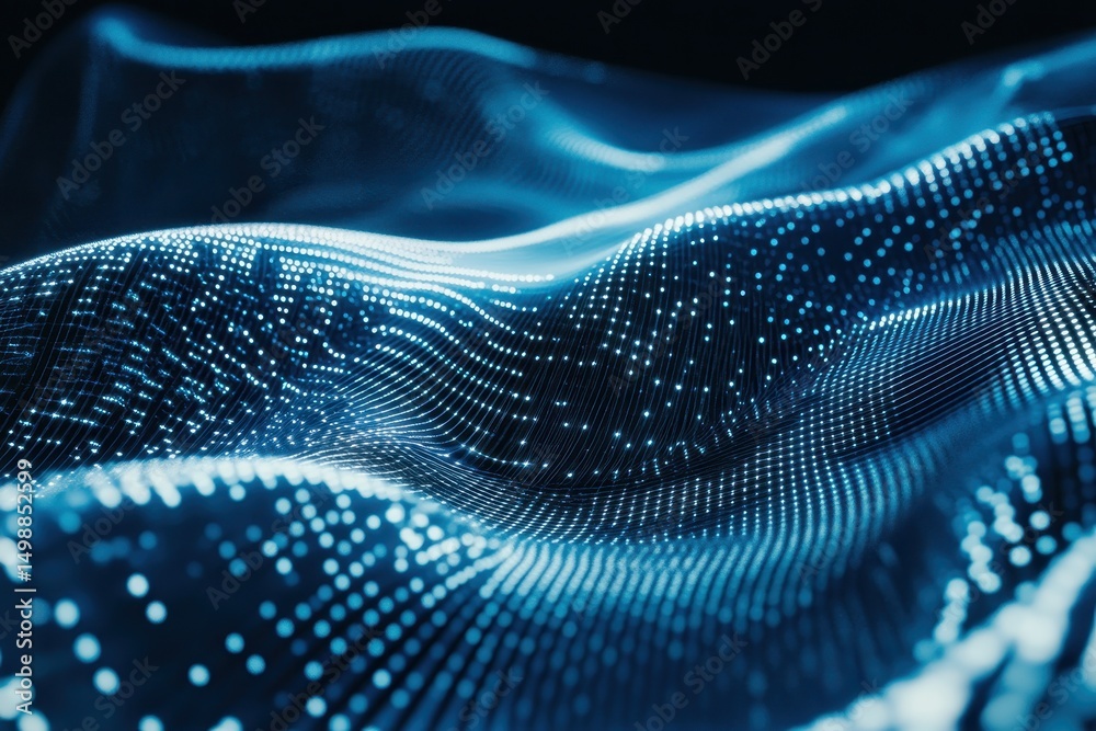 Poster dynamic blue abstract representation of business technology showcasing an aurora-like wave pattern f