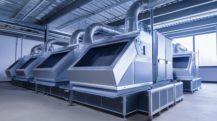  Large industrial HVAC air handling units inside modern facility