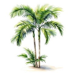 Elegant tropical palm trees with lush green fronds and tall slender trunks in a bright minimalist setting for exotic nature or paradise themed design