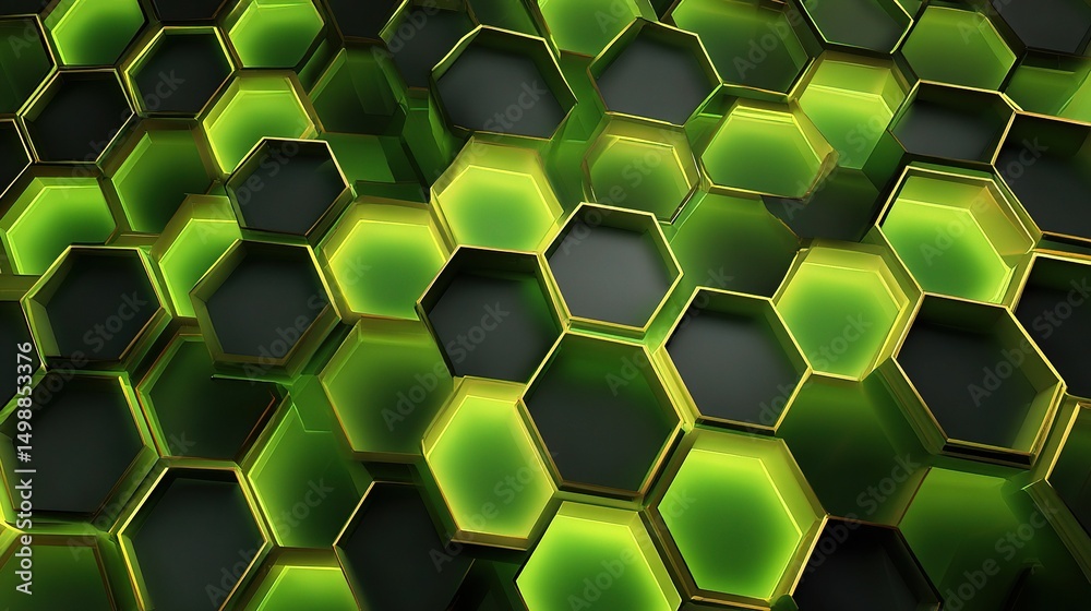 Poster abstract green honeycomb background with alternating patterns
