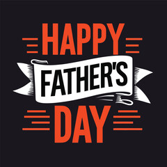 Happy Father's Day greeting with vintage banner and bold orange typography on dark background.