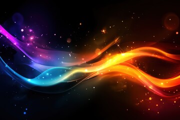 Obraz premium Vivid abstract light display featuring colorful waves and sparkles against a dark background showcasing a blend of artistic creativity and energy
