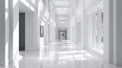 Bright White Hallway in Modern Office with Natural Light