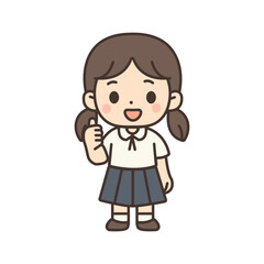 Cute Thai School Girl in Uniform Cartoon Illustration