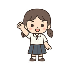 Obraz premium Cute Thai School Girl in Uniform Cartoon Illustration