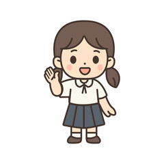 Cute Thai School Girl in Uniform Cartoon Illustration