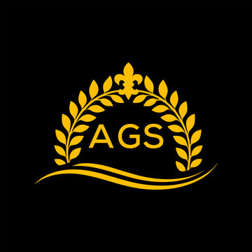 AGS Letter Logo. Luxury Laurel Wreath Logo with AGS Letters on Black Background.
