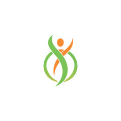 Wellness eps vector with human silhouette and green leaf