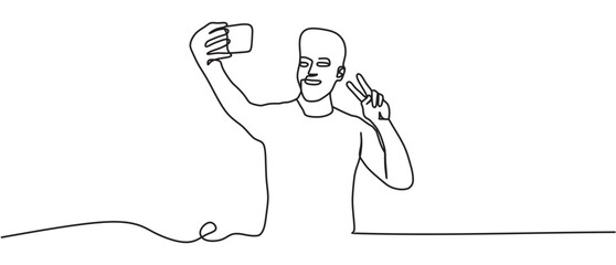 selfie line art with transpar...