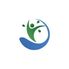 Wellness eps vector with human silhouette and green leaf