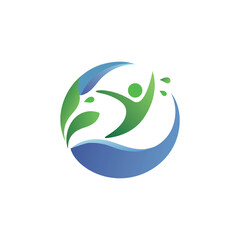 Wellness eps vector with human silhouette and green leaf