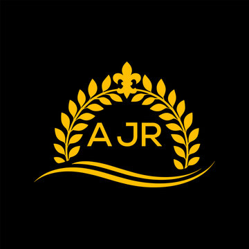 AJR Letter Logo. Luxury Laurel Wreath Logo with AJR Letters on Black Background.
