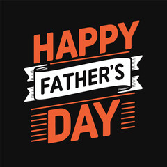 Happy Father's Day Text Design with Ribbon, Orange Letters and Black Background.