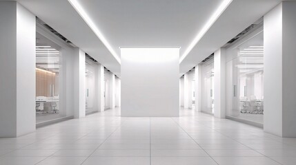 Bright Open Plan Office Corridor with Blank Mockup Space