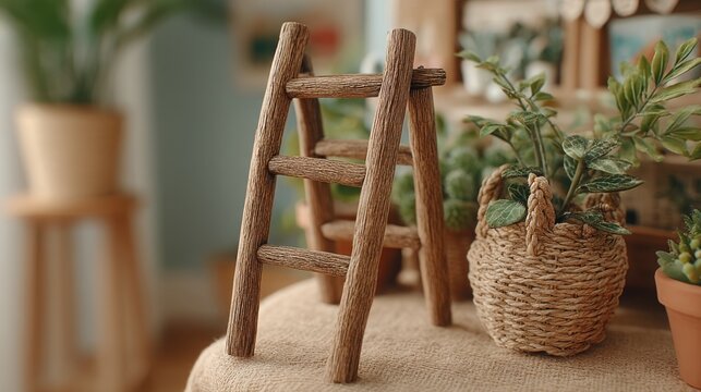 Ladder beside a pot of plants symbolizing real-time fib projection ladder concept for growth and development