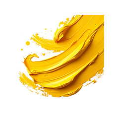 Abstract yellow paint swirl on oil art bold color on transparent background
