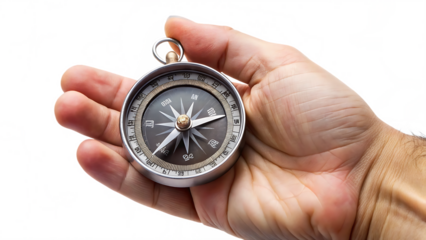 Hand holding compass isolated on a white background png ai generated