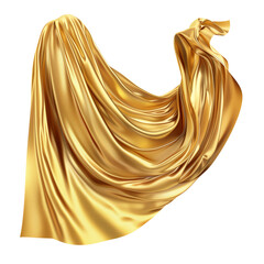 Shiny gold fabric draped folds on transparent background