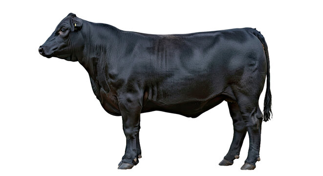 Brangus Cow Side Profile: Sleek Black Coat, Muscular, Shoulder Hump