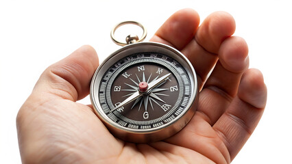 Hand holding compass isolated on a white background png ai generated