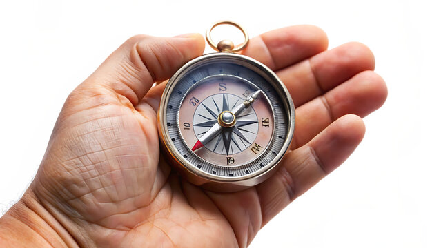 Hand holding compass isolated on a white background png ai generated