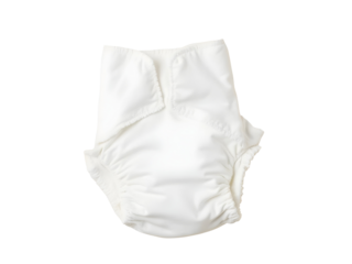 Disposable white cloth diaper flat lay, minimalist studio shot with clean background, simple composition, high angle view PNG file isolated on transparent background