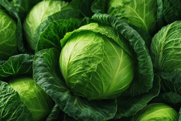Fresh green cabbage heads in a vibrant, natural arrangement.