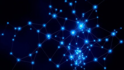 Obraz premium Abstract Network Connections Glowing Nodes and Lines in Dark Space