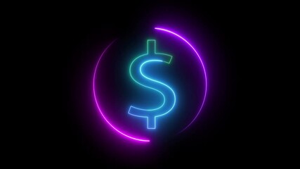 Glowing neon dollar sign animation with digital currency market theme. Perfect for financial content, USD trends, or online banking visuals. - Powered by Adobe