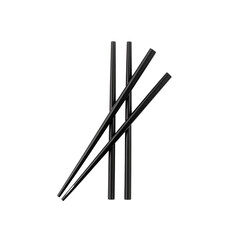 Elegant black chopsticks set isolated on food asia on transparent background