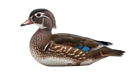 Female Wood Duck: Profile, Elegant, Teardrop Eye, Isolated on White