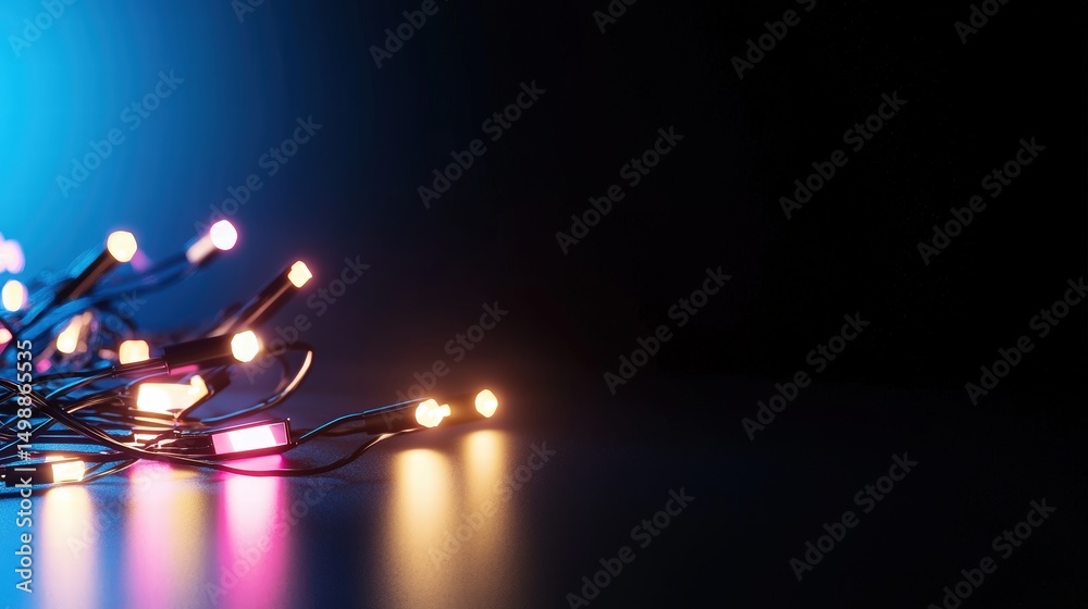 Poster an array of colorful decorative lights arranged on a table creating a warm and inviting atmosphere
