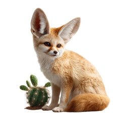 Fennec fox portrait desert environment animal photography transparent background close-up view