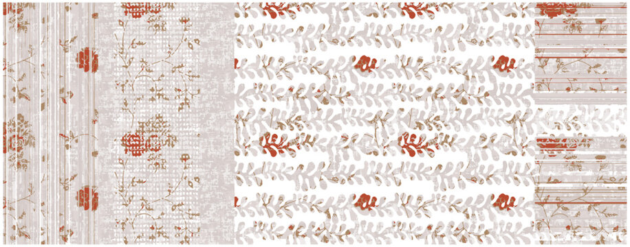 art grunge vintage floral pattern, paper relief textured monochrome background in gold and brown colors, rust effect.