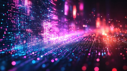 Obraz premium Abstract technological landscape of sparkling lights and data streams