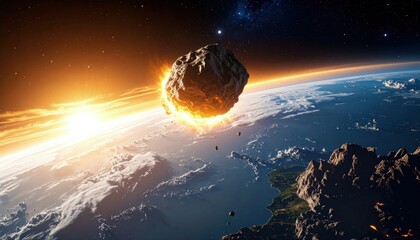 Asteroid impact scenario in deep space with dramatic tones and cinematic visual style