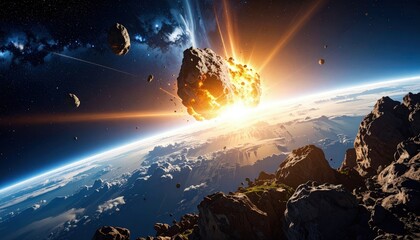 Massive asteroid heading toward Earth in a cinematic space scene with dramatic lighting