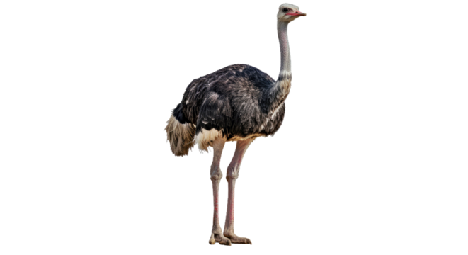 Male Ostrich: Full Body, Black & White, Tall, Isolated on White