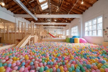 Colorful ball pit inside spacious play area