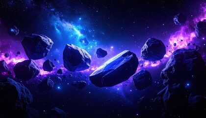 Flat vector artwork of asteroid belt and planets celebrating International Asteroid Day