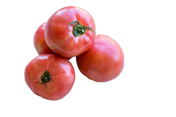 A few juicy tomatoes on a white background