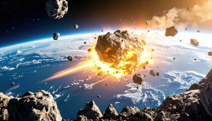Asteroid impact awareness, educational infographic style, space safety theme, light background