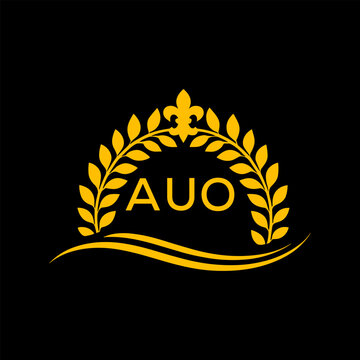 AUO Letter Logo. Luxury Laurel Wreath Logo with AUO Letters on Black Background.
