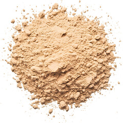 Ground onion powder, light brown powder with subtle texture, soft diffused light, transparent background.