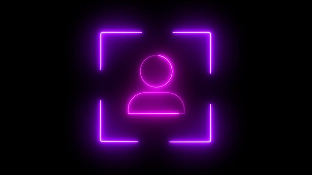 Looping neon user icon scan animation showing futuristic face detection and people identification in minimal flat neon style.