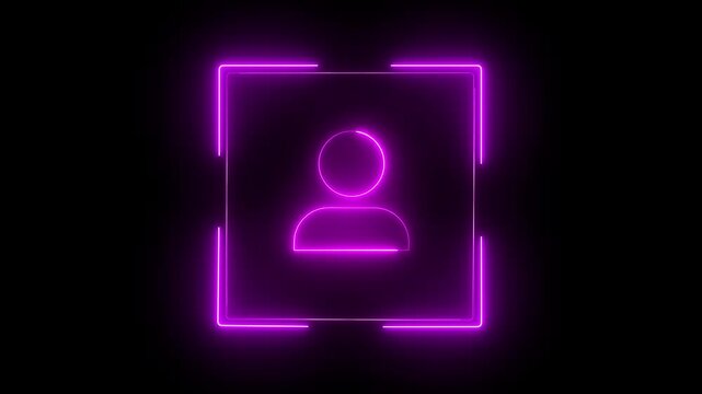 Animated neon person icon scanning effect showing user identification in flat style, perfect for face recognition or digital ui concepts.